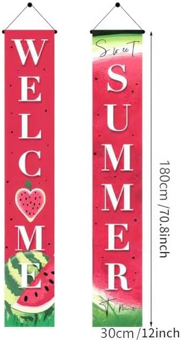 BlissYard 2pcs Welcome Summer Door Banner Watermelon Porch Banner Sign Sweet Fruit Time Front Door Hanging Decor Banners for Summer Home Hawaii Tropical Party Outdoor Decorations - Image 3