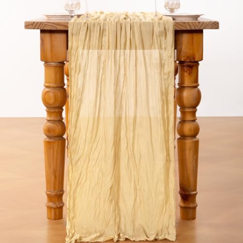 DeZerlor Champagne Cheesecloth Table Runners 2 Pack Summer Boho Runners - Image 3