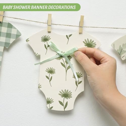 Frienda Woodland Baby Shower Banner, Sage Green Paper Onesie Garland - Image 4
