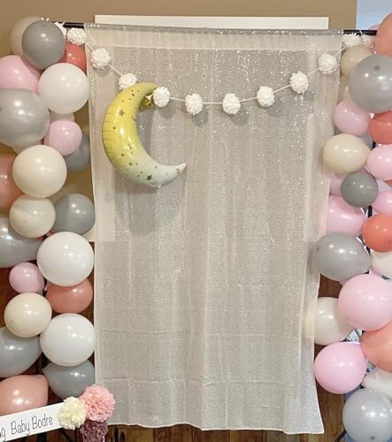 ShinyBeauty Sequin Fabric Backdrop 4FTx7FT - Ivory Sequin Drapes Sparkle Glitter Shimmer Background for Photoshoot & Birthday Party - Image 3