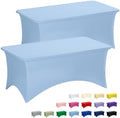 Fixwal 2 Pack 6FT Light Blue Tablecloth Rectangle Spandex Table Cover by Fixwal