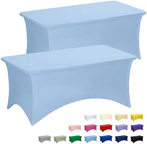 Fixwal 2 Pack 6FT Light Blue Tablecloth Rectangle Spandex Table Cover by Fixwal