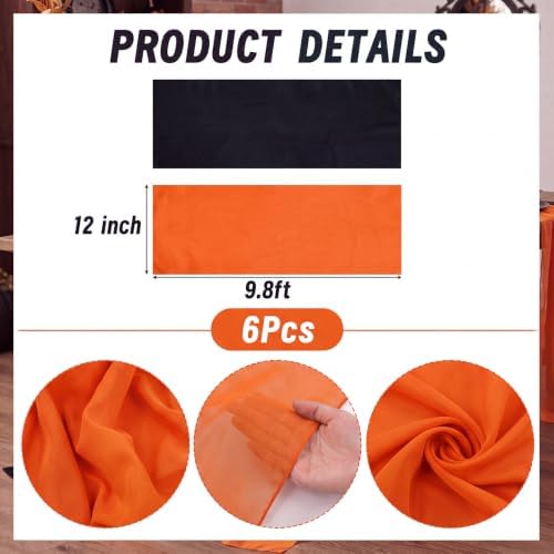 Boao 6 Pcs Halloween Black Orange Party Decorations Chiffon Table Runner - Image 2