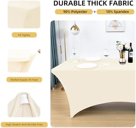 2-Pack 6ft Spandex Table Covers for Rectangle Standard Folding Tables - Wrinkle Resistant Stretch Tablecloths - Ultimate Fitted Table Protector for Parties, Trade Shows, Banquet - Image 2