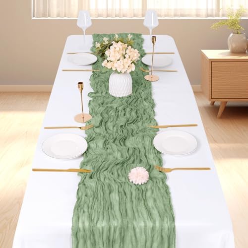 3 Pack Sage Green Cheesecloth Table Runner, 17 x 108 inch, Semi Sheer Boho Cheese Cloth Fabric Table Runner Bulk for Wedding, Birthday, Party, Holiday, Home Decor (Sage Green) - Image 2