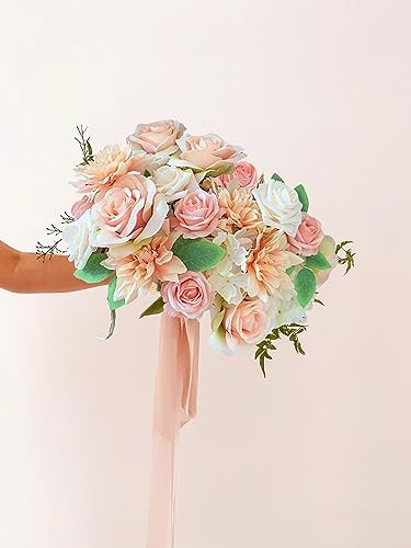 FACINOC Roses Artificial Flowers Peach Pink Bouquet Fake Flower Box Set - Image 5