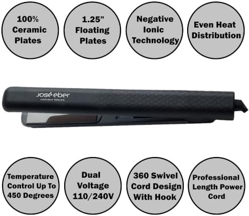 Jose Eber 1.25" Pure Ceramic Flat Iron - Professional Hair Straightener - Image 2
