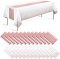 24 Pack Rose Gold Tablecloth and Table Runner Set Party Decorations, White and Rose Gold Plastic Disposable Tablecloth and Satin Table Runner for Wedding Birthday Bridal Graduation Anniversary Party by Zachely