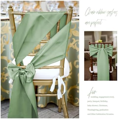 fani 120 PCS Satin Chair Sashes, 7x78 Inch, Sage Green - Image 5