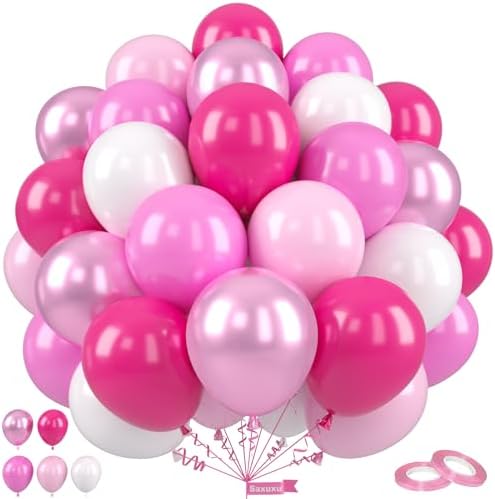 Pink Balloons, 50 Pcs Rose Pink White for Girls Birthday Baby Shower Party by Saxuxu