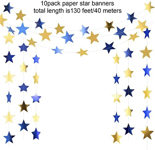 Patelai 130 ft Star Garland Banner Decor,Blue, Gold - Image 2