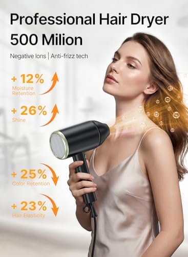 Hair Dryer, 150000RPM Ionic Blow Dryer with Diffuser, Black - Image 2