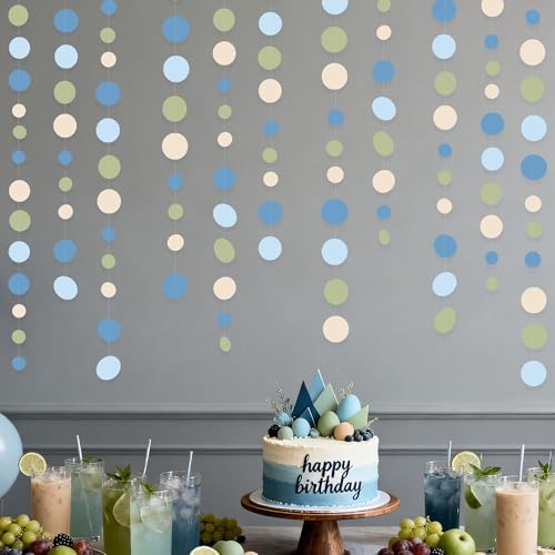 Dusty Blue and Sage Green Beige Polka Dot Garland Olive Green Dusty Blue Cream Nude Hanging Paper Circle Dots Streamer for Birthday Wedding Shower Silly Goose Theme Party Decorations Supplies - Image 5
