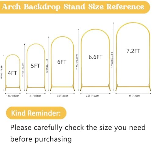 Fivenl Set of 3 Arch Backdrop Stand 7.2FT, 6.6FT, 6FT Gold Wedding Balloon Stand Stable Metal Door Frame for Ceremony Birthday Party Bridal Baby Shower Banquet Decoratio - Image 7