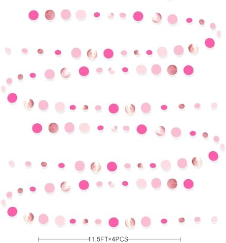 Hot Pink Rose Gold Party Decorations Circle Dots Garland Hanging Polka Dot Streamer for Girls Birthday Bachelorette Wedding Bridal Shower Anniversary Hen Party Supplies - Image 2
