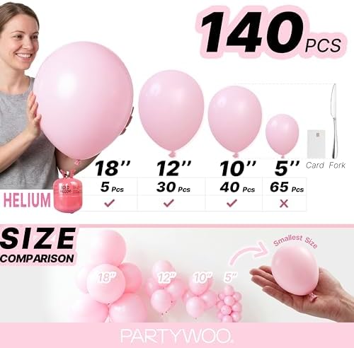 PartyWoo Light Pink Balloons 140pcs Pastel Pale Baby Pink Different Sizes - Image 6
