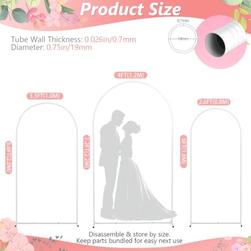 EMART 7.2/6.6/6Ft White Arch Backdrop Stand Set 3 for Wedding Party Balloon - Image 2