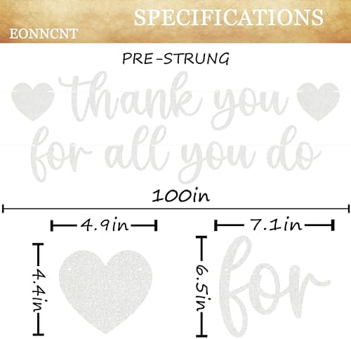 Pre-strung Thank You for All You Do Banner - Silver Glitter Appreciation Party Decorations Supplies for Family elders Employee Coworker Staff Teacher, Photo Booth Prop - Image 3