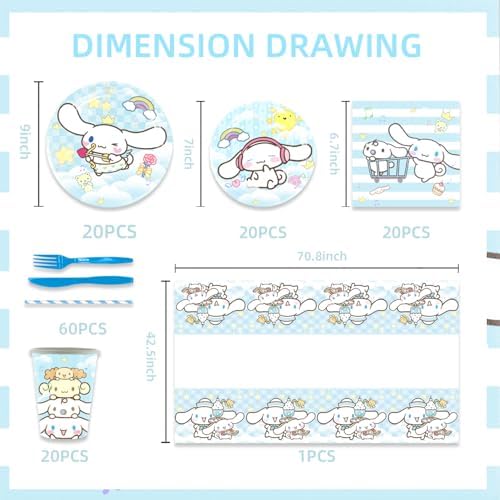 141Pcs Cinna-morolls Parties,Cinna-morolls Party Tableware Party Disposable Dinnerware Plates Cups Napkins for Cinna-morolls Baby Shower Party Decoration Supplies,Serves 20 - Image 2