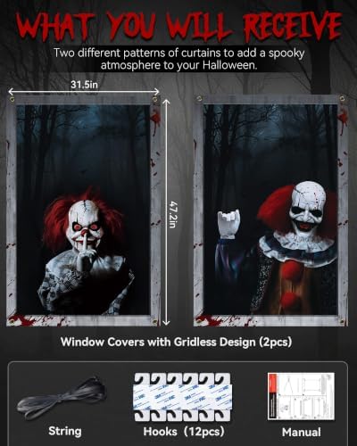 2pcs Halloween Window Cover Decor, Scary Ghost Curtain Outdoor - Image 2