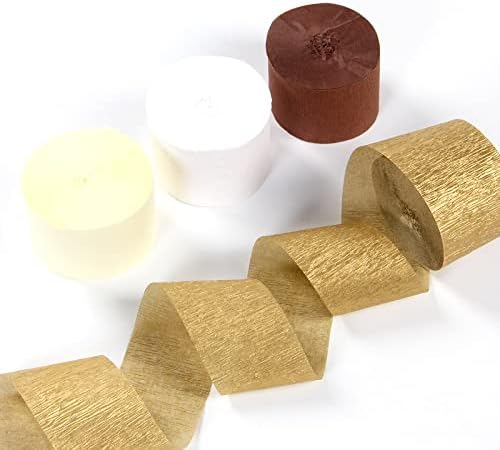 White-Brown Ivory-Gold Boho Party-Decorations Streamers - 8 Rolls Rustic Wedding Birthday Neutral Baby Bridal Shower Crepe Tissue Paper Streamer Bachelorette Engagement Garland Decor Panduola - Image 4