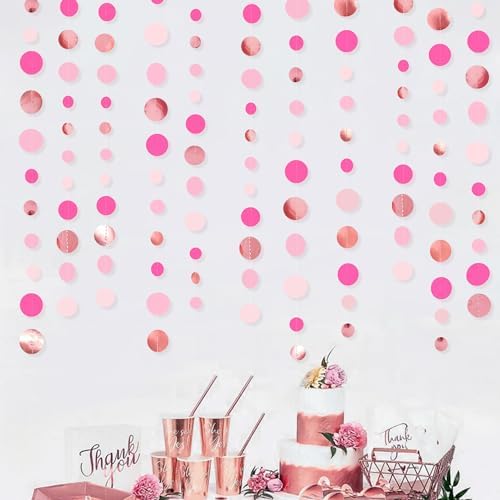 Hot Pink Rose Gold Party Decorations Circle Dots Garland Hanging Polka Dot Streamer for Girls Birthday Bachelorette Wedding Bridal Shower Anniversary Hen Party Supplies - Image 5