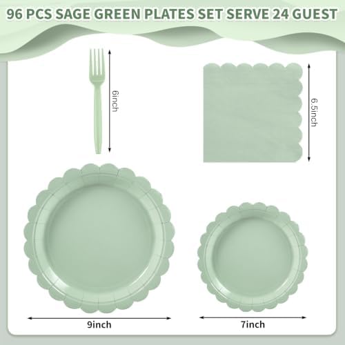 24 Set Sage Green Plates and Napkins, Green Disposable Dinnerware - Image 2