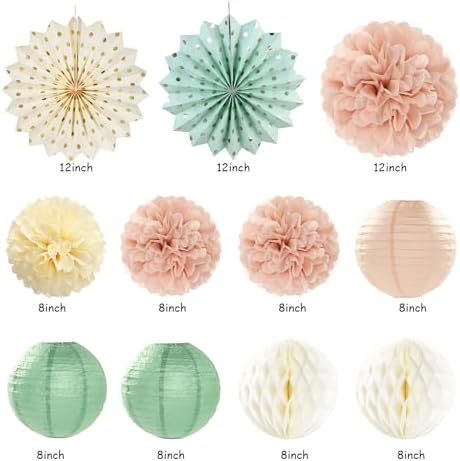 Sage-Green Blush-Beige Baby Shower Party-Decorations - 21pcs Girls Welcome Baby Banner,Light Dusty Pink Paper Lanterns Pom Poms,Safari Woodland Boho Neutral Streamers Garland Decor Favors Huglony - Image 2