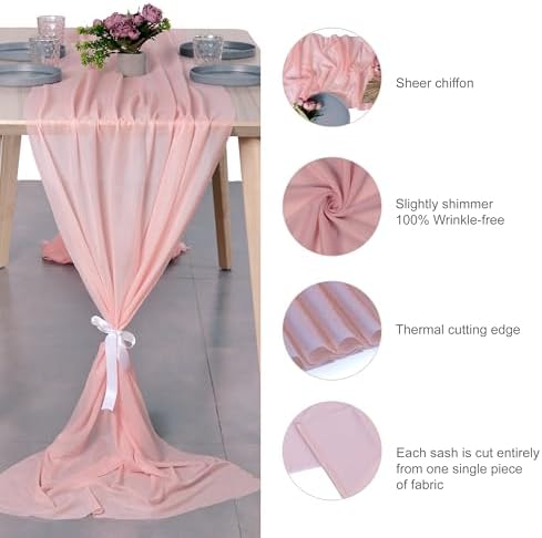 Pack of 25 Chiffon Table Runners 29 x 120 Inch, 10FT Long - Dusty Rose - Image 6