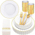 YOUBET 175PCS White and Gold Scalloped Plastic Plates for Party Wedding by YOUBET