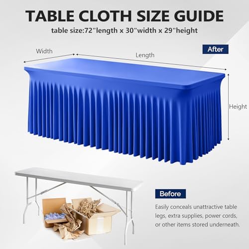 Wish Care 6 Pack Royal Blue Spandex Table Clothes for 6 Foot Rectangle Tables, 6FT Wrinkle Free Fitted Tablecloths Ruffles Design Table Cloth for Party, Banquet, Wedding and Events - Image 4