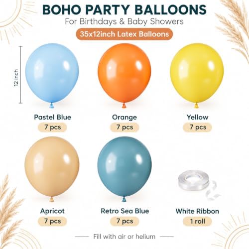 Blue Balloons, Yellow Orange for Boys Birthday Baby Shower Boho Son Party - Image 2
