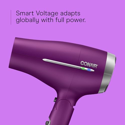 Conair Travel Hair Dryer, Double-Ceramic Design, Foldable Handle, Purple - Image 4