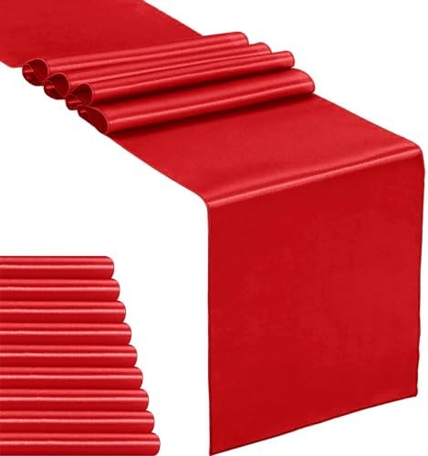 10-Pack Satin Table Runner Red 12 x 108 inches Long, Table Runners for Wedding, Birthday Parties, Banquets Decorations（10 Pack, 12x108 Inch, Red） by Hahuho
