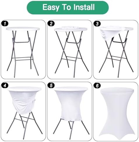 Fixwal 2 Pack Cocktail Tablecloth Bar Top Table Covers Round White Spandex - Image 4