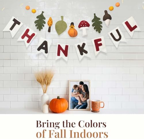 Folkulture Premium Fall Garland, Wool, Mushroom Decor, Thankful - 72 Inch - Image 2