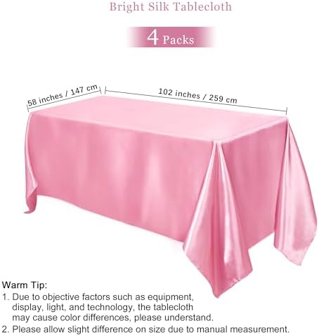 TURSTIN 4 Pack Pink Satin Tablecloth 102 x 58 Inch Overlay Table Cover - Image 2