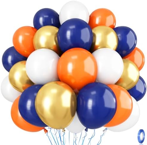 Isndare 35pc Navy Blue & Orange Balloons Set, Navy, Orange, White, Metallic Gold, Boys, Men, Space, Birthday, Wedding, Party Decorations by Isndare