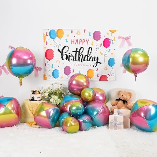 12PCS Gradient Rainbow Round Foil Balloons 22" 15" 10" Large Chrome Balloon - Image 3
