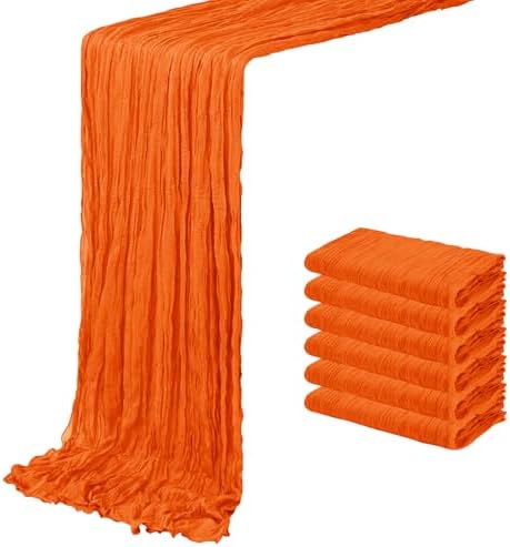 6 Pack Orange Cheesecloth Table Runner 20 x 120 inch Gauze Table Runners 10 FT Long,Semi Sheer Cheese Cloth Fabric Table Runner Bulk for Wedding,Party,Baby Shower,Bridal Shower Decoration by ACSUIT
