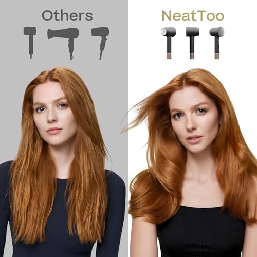 NeatToo High-Speed Ionic Hair Dryer, 1500W Brushless Blow Dryer with 160,000 RPM Motor, 500M Negative Ions, 3 Speeds, LCD Display & 360° Magnetic Nozzle - Image 4