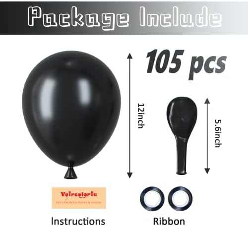 Voircoloria 105pcs Black Party Latex Balloons, 12inch - Image 2