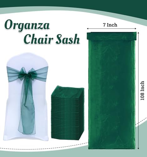 Pack of 25 Organza Chair Sashes for Wedding & Event Décor – Hunter Green - Image 3