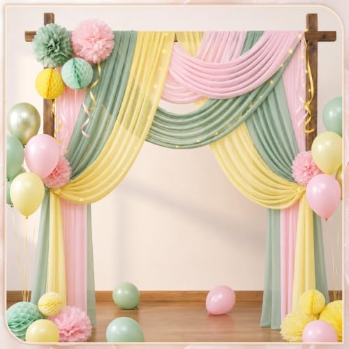 Boao 6 Pcs Pink and Sage Green Party Decorations Chiffon Table Runner - Image 3