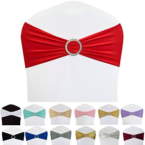 Spandex Chair Sashes Bands 100PCS Stretch Chair Ties Bows with Buckle Slider for Wedding Party Banquet Decoration (Red)… by Maiangel