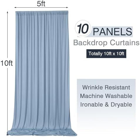 50ftx10ft Wrinkle Free Dusty Blue Backdrop Curtains for Parties, 10 Panels 5x10ft Silky Polyester Photo Backdrop Drapes Back Drop Cloth Drapery for Wedding Birthday Photography Background - Image 6