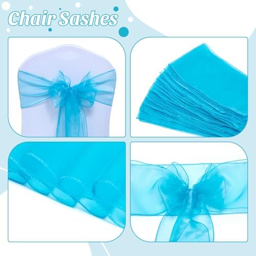 MDS Pack of 125 Organza Chair Sashes for Wedding & Event Décor – Light Teal - Image 4