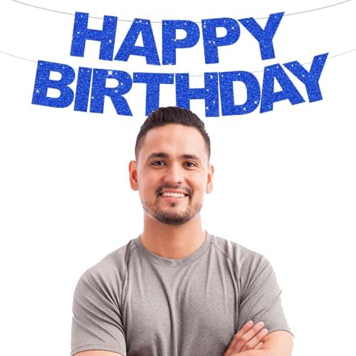 BEISHIDA Pre-Strung Glitter Blue Happy Birthday Banner Party Sign Decor - Image 5