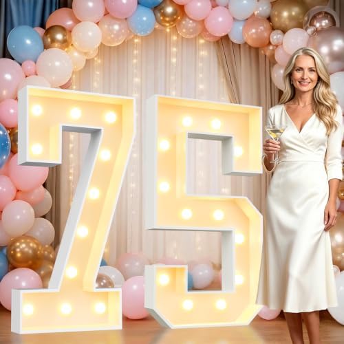 Pooqla 4FT Marquee Numbers, Large Light Up Number 75th Birthday Party Decor by Pooqla