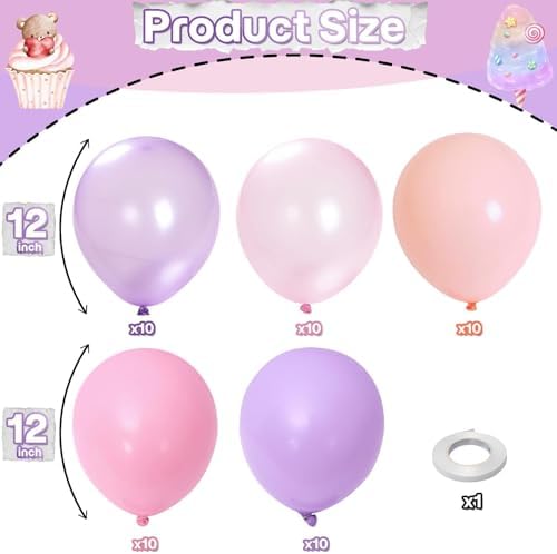 Pastel Pink and Purple Balloons, Princess Pearl Light Pink Purple Orange Latex Helium Party Easter Balloons for Girl Women Bridal Baby Shower Wedding Mermaid Butterfly Fairy Birthday Party Decorations - Image 2